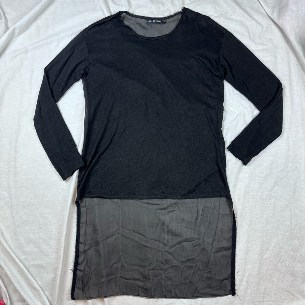 Ivan Grundal Silk Linen Sheer Back Long Sleeve Top Size S